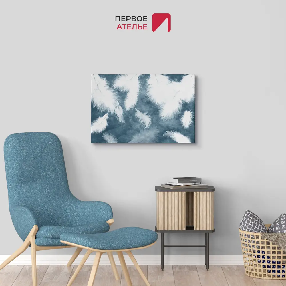Фото 2 Картина на деревянном подрамнике Первое ателье "Пушистые перья на темно-сером фоне" 80x50 см Фото 2 Картина на деревянном подрамнике Первое ателье "Пушистые перья на темно-сером фоне" 80x50 см