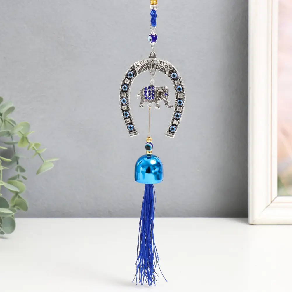 Фото Музыка ветра "Слон и подкова" от сглаза с кисточкой 1 колокольчик 20 см
