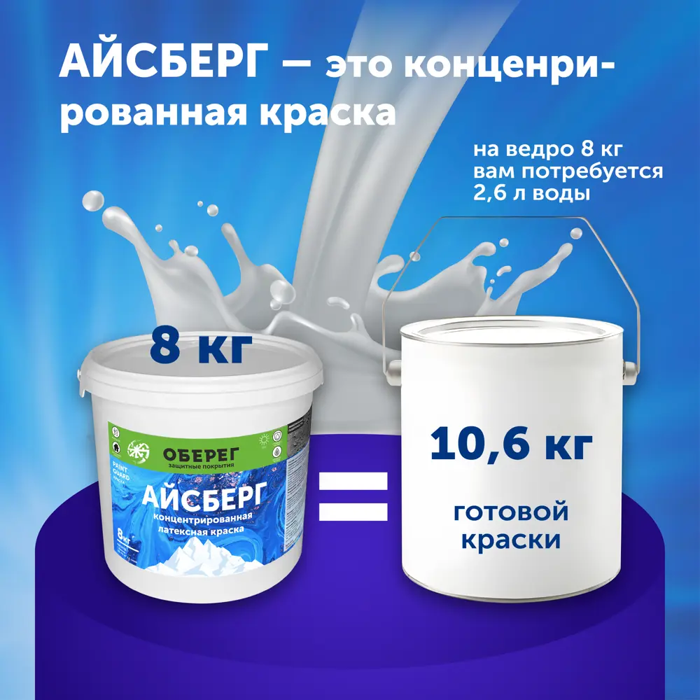Фото 2 Краска латексная от плесени для стен и потолков моющаяся Оберег Айсберг цвет белый база A 5 л Фото 2 Краска латексная от плесени для стен и потолков моющаяся Оберег Айсберг цвет белый база A 5 л