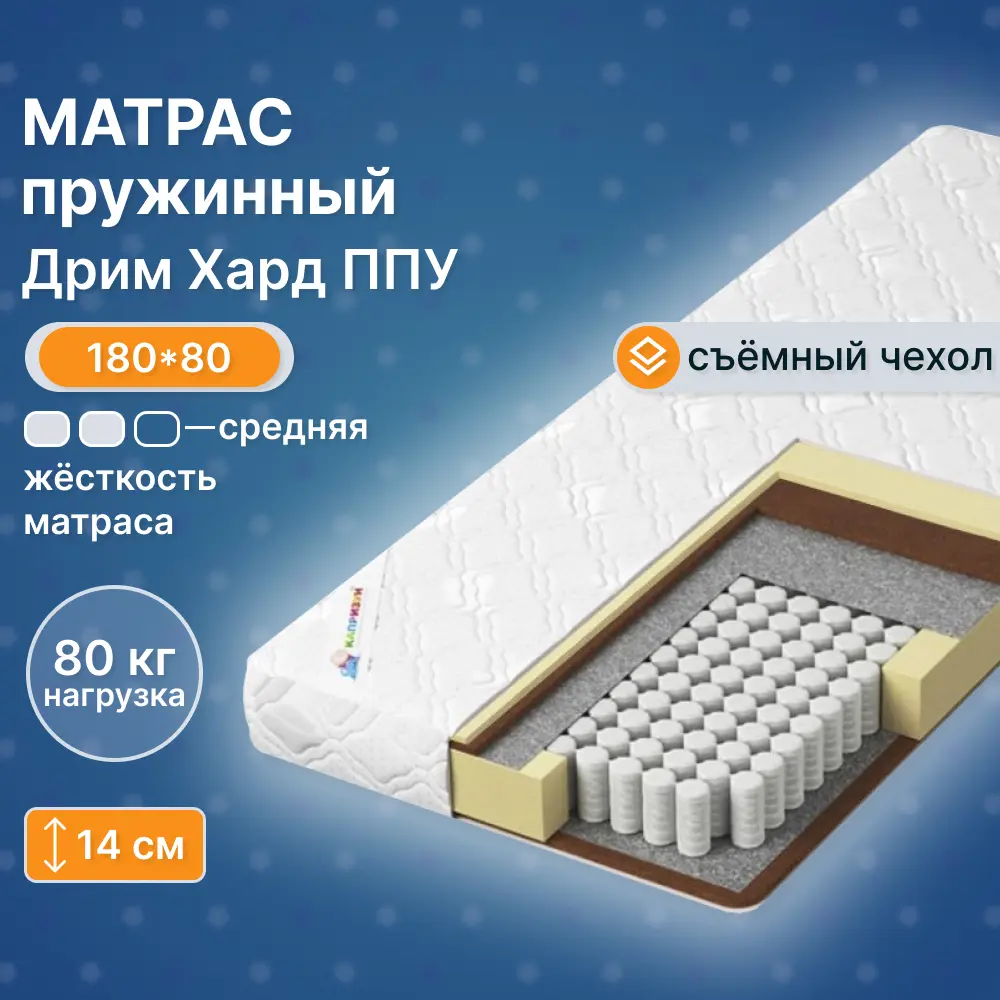 Фото Матрас Капризун Дрим Хард ППУ 80x180 см беспружинный, односпальный, кокосовый Фото Матрас Капризун Дрим Хард ППУ 80x180 см беспружинный, односпальный, кокосовый