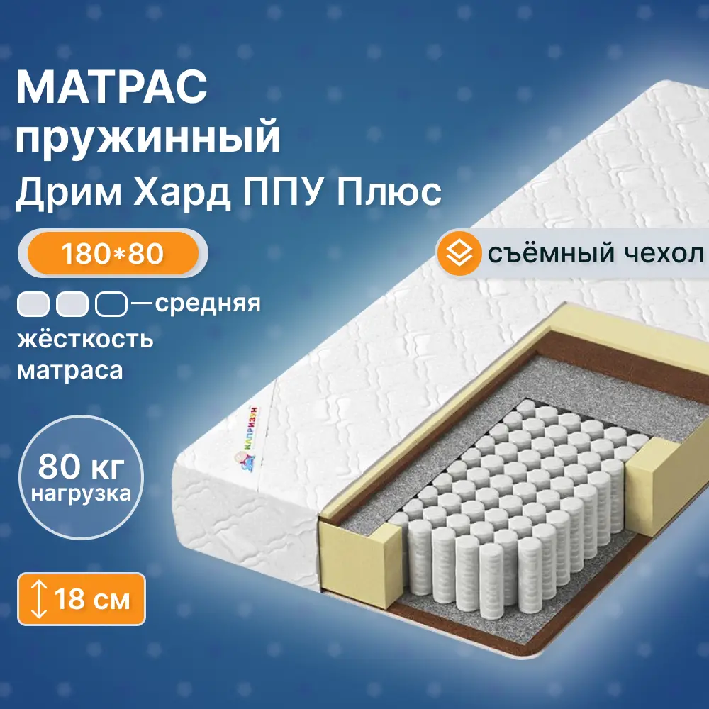 Фото Матрас Капризун Дрим Хард ППУ Плюс 80x180 см беспружинный, односпальный, кокосовый Фото Матрас Капризун Дрим Хард ППУ Плюс 80x180 см беспружинный, односпальный, кокосовый