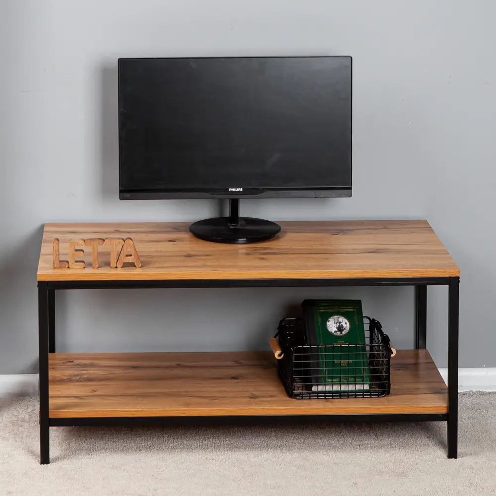 Фото 4 Журнальный столик прямоугольный Letta Frame 90x45x42 см Дуб Вотан, черный металл