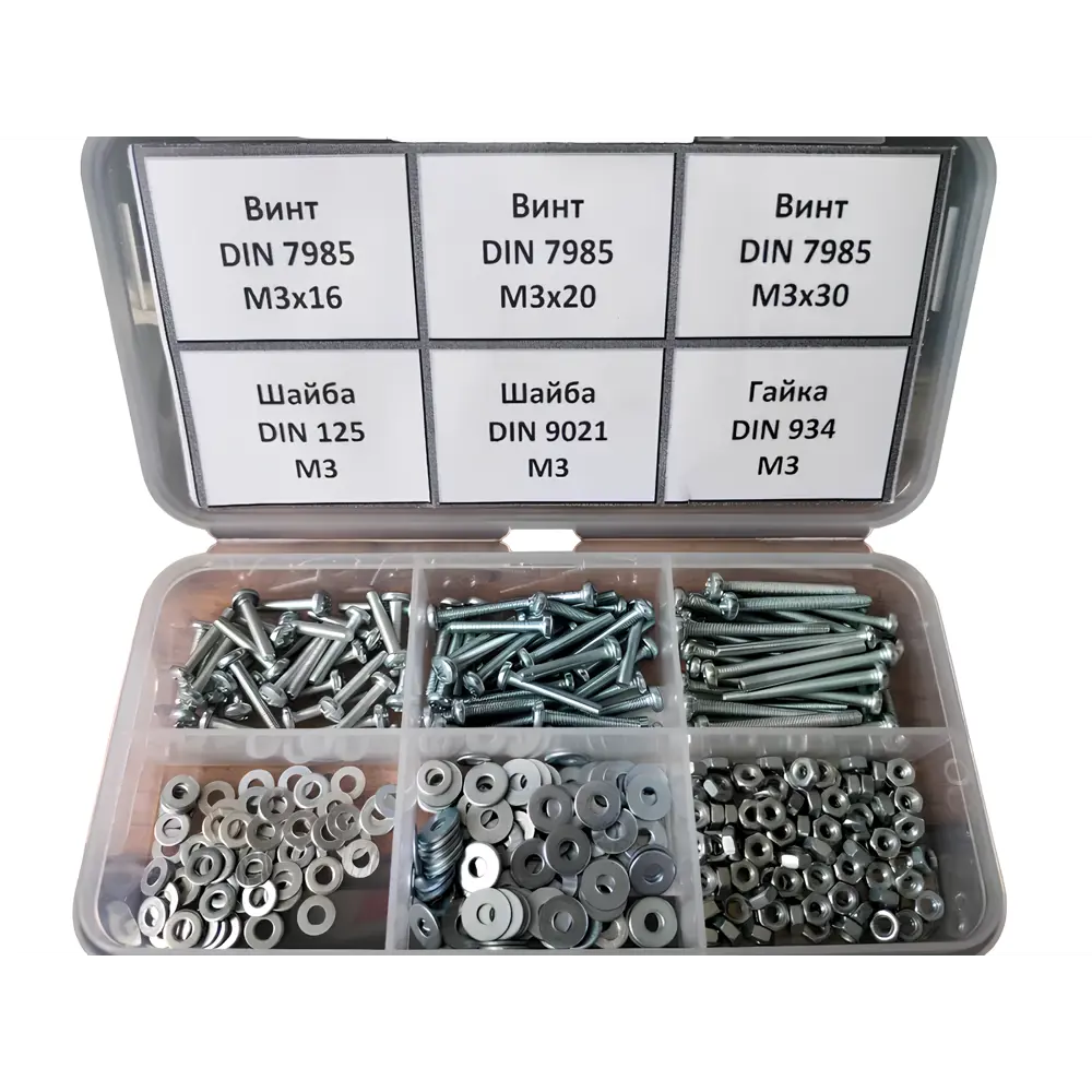 Фото Комплект винт полусфера М3 гайка М3 шайба М3 360 шт