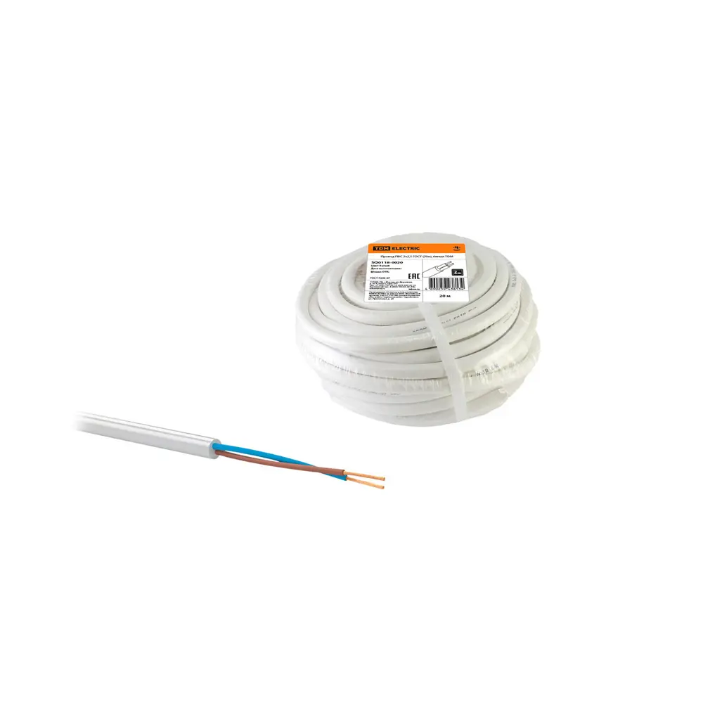 Фото Провод ПВС TDM Electric 2 х 2.5 мм² гост белый бухта 20 м Фото Провод ПВС TDM Electric 2 х 2.5 мм² гост белый бухта 20 м