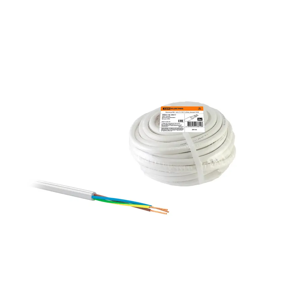 Фото Провод ПВС TDM Electric 3 х 0.75 мм² гост белый бухта 20 м Фото Провод ПВС TDM Electric 3 х 0.75 мм² гост белый бухта 20 м