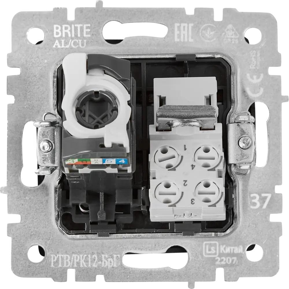 Фото 4 Розетка двойная встраиваемая IEK Brite РК/Т12-БрС RJ11/RJ45 UTP cat 5e цвет сталь Фото 4 Розетка двойная встраиваемая IEK Brite РК/Т12-БрС RJ11/RJ45 UTP cat 5e цвет сталь