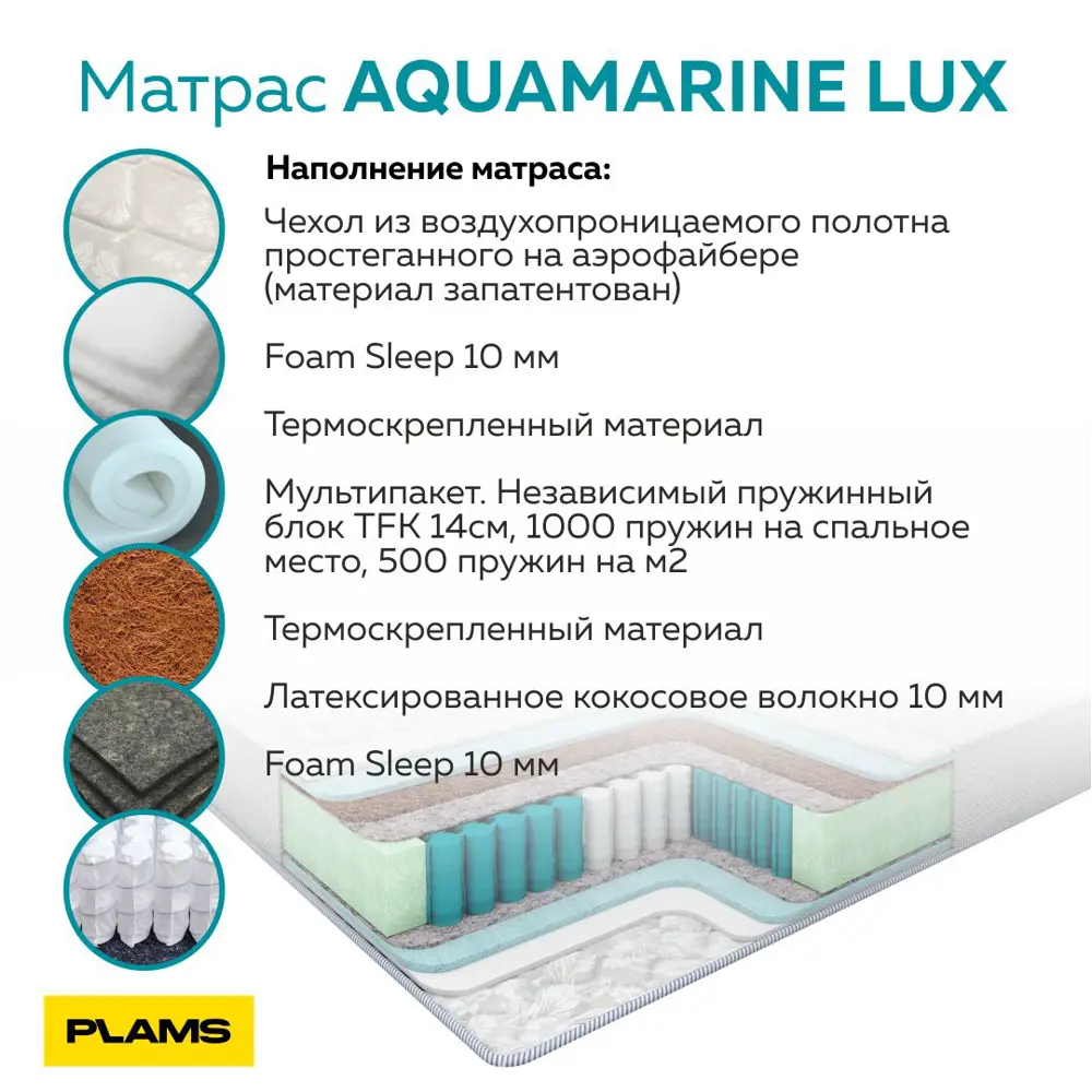 Фото 4 Матрас Plams Аквамарин Люкс 130x190 см независимый пружинный блок, полутораспальный Фото 4 Матрас Plams Аквамарин Люкс 130x190 см независимый пружинный блок, полутораспальный