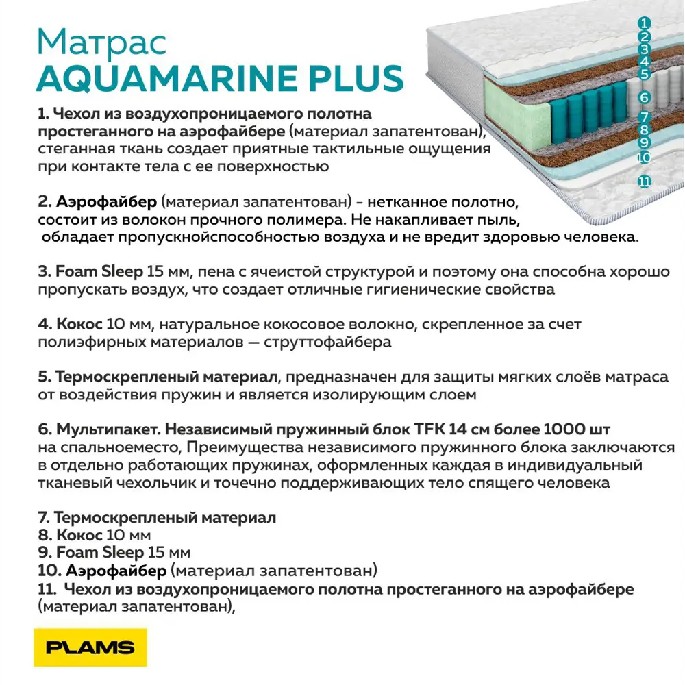 Фото 5 Матрас Plams Аквамарин Плюс 80x200 см независимый пружинный блок, односпальный Фото 5 Матрас Plams Аквамарин Плюс 80x200 см независимый пружинный блок, односпальный