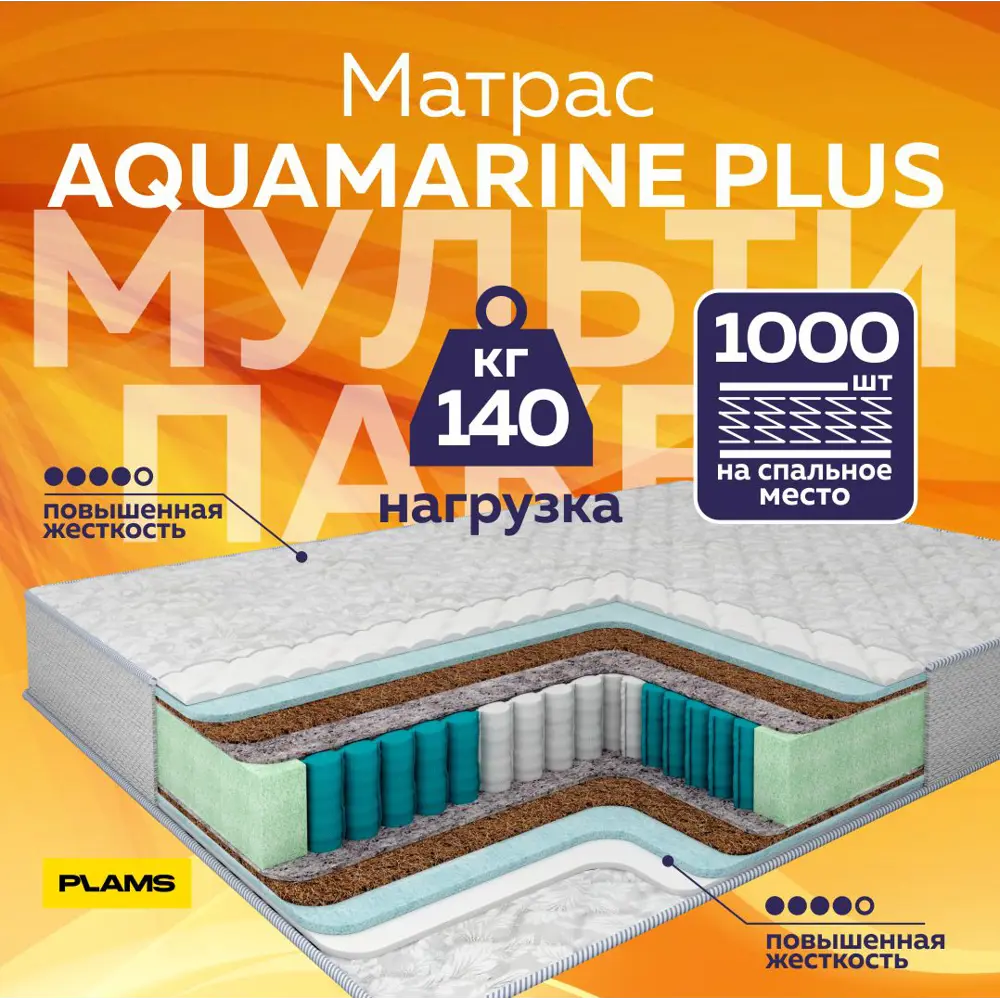 Фото 2 Матрас Plams Аквамарин Плюс 80x200 см независимый пружинный блок, односпальный Фото 2 Матрас Plams Аквамарин Плюс 80x200 см независимый пружинный блок, односпальный
