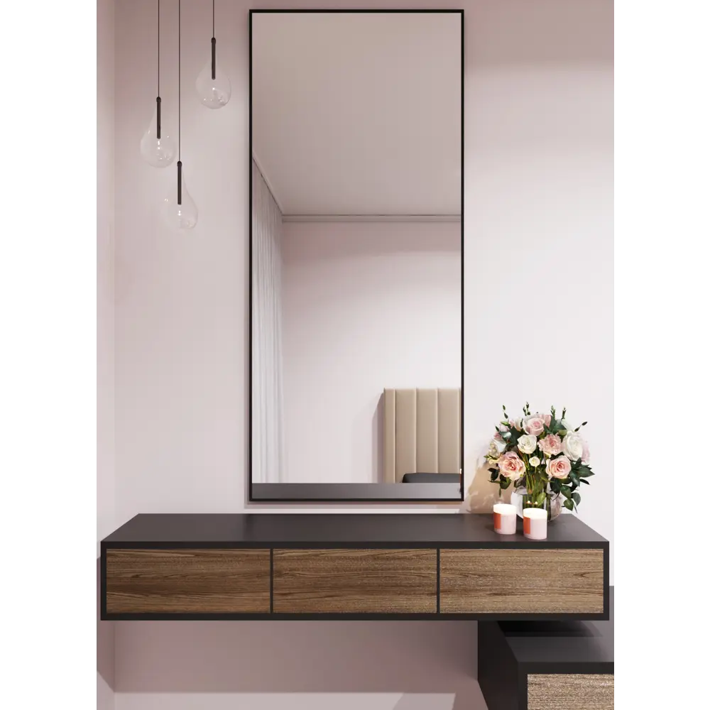 Фото Зеркало интерьерное в алюминиевой раме настенное ONE Mirror 150x70 см черное