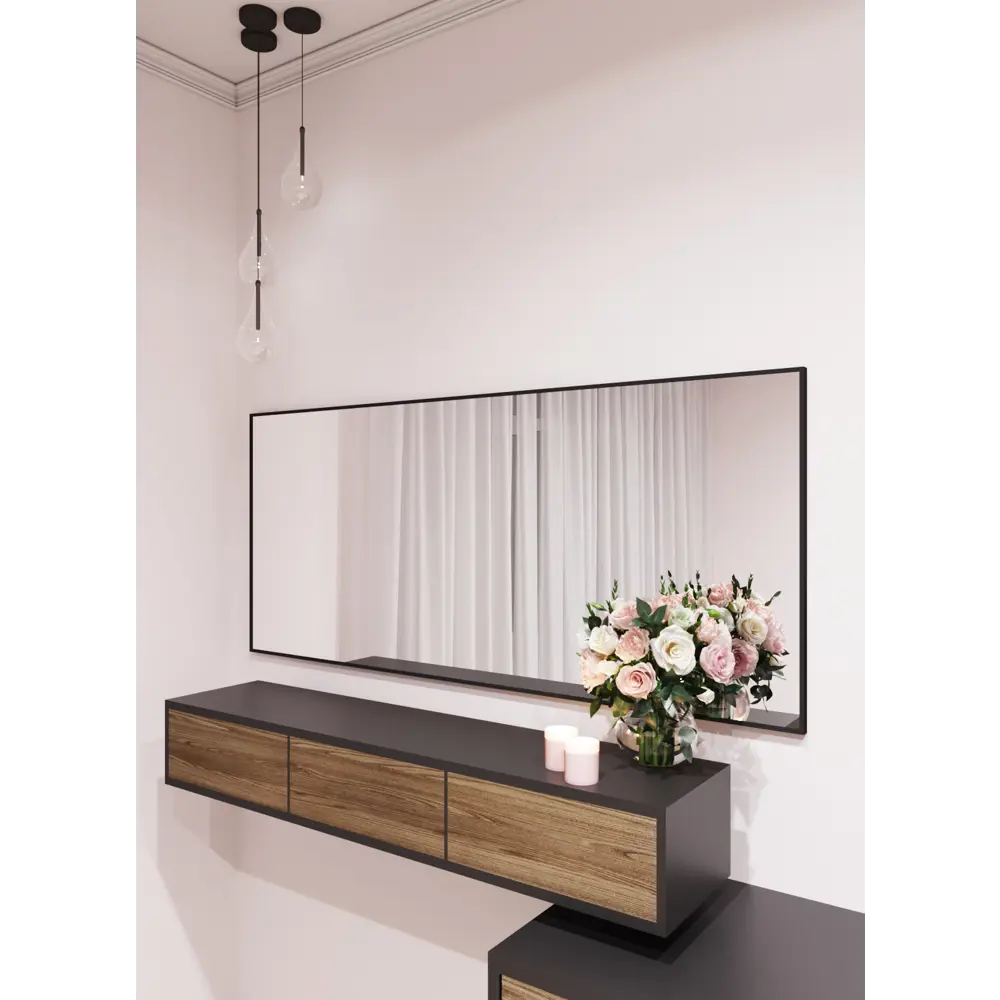 Фото 3 Зеркало интерьерное в алюминиевой раме настенное ONE Mirror 150x70 см черное