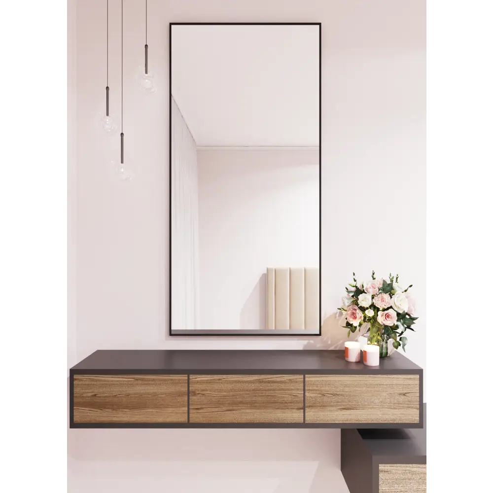 Фото Зеркало интерьерное в алюминиевой раме настенное ONE Mirror 140x70 см черное Фото Зеркало интерьерное в алюминиевой раме настенное ONE Mirror 140x70 см черное