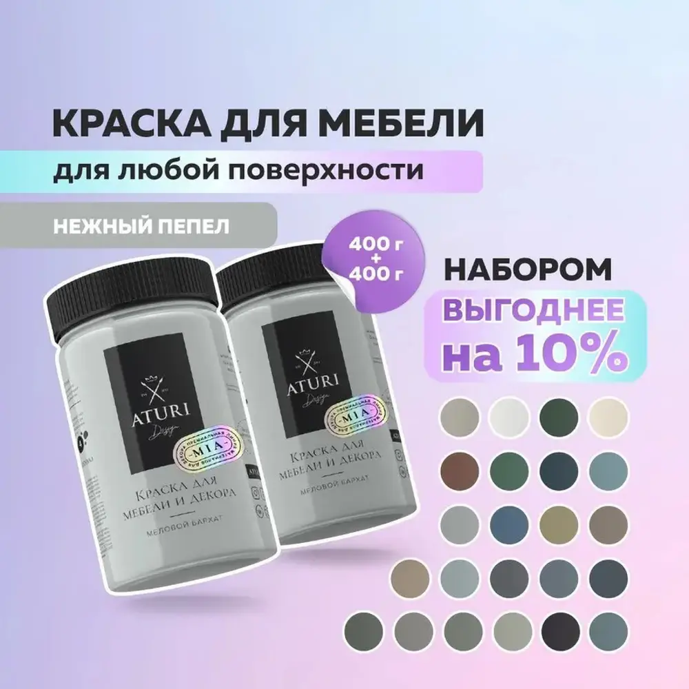 Фото 5 Краска для мебели ATURI DESIGN T4-000120014 Mia цвет светло-серый 0.4 кг х 2 шт Фото 5 Краска для мебели ATURI DESIGN T4-000120014 Mia цвет светло-серый 0.4 кг х 2 шт