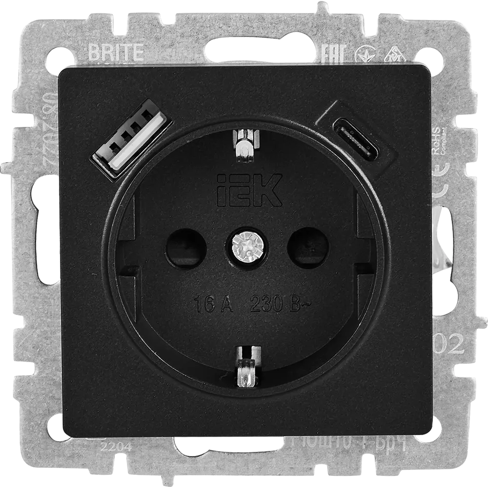 Фото Розетка USB встраиваемая IEK Brite РЮш11-1-БрЧ с заземлением цвет черный Фото Розетка USB встраиваемая IEK Brite РЮш11-1-БрЧ с заземлением цвет черный