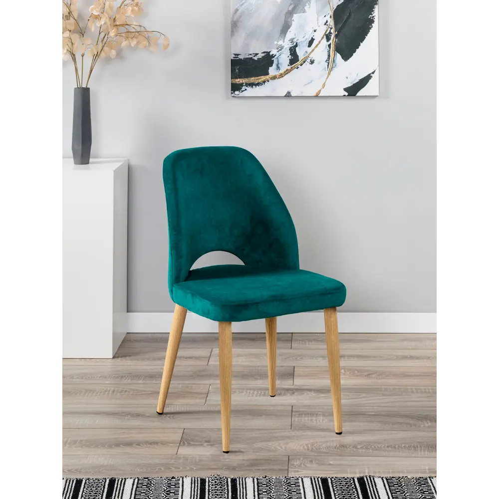 Фото 5 Стул R-home Ledger 85x59x48 см велюр цвет натуральный дуб/зеленый