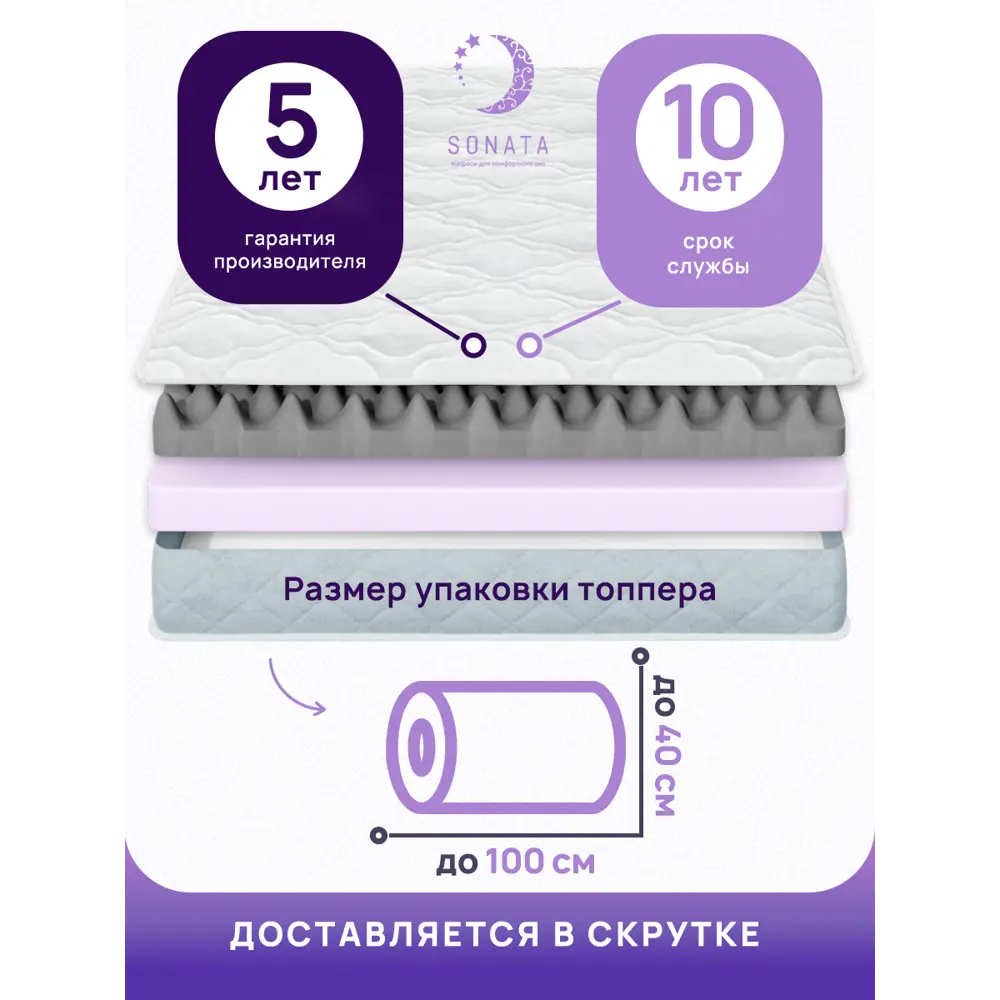 Фото 6 Ортопедический матрас топпер Sonata с массажным эффектом 80x200x6 см беспружинный, детский Фото 6 Ортопедический матрас топпер Sonata с массажным эффектом 80x200x6 см беспружинный, детский