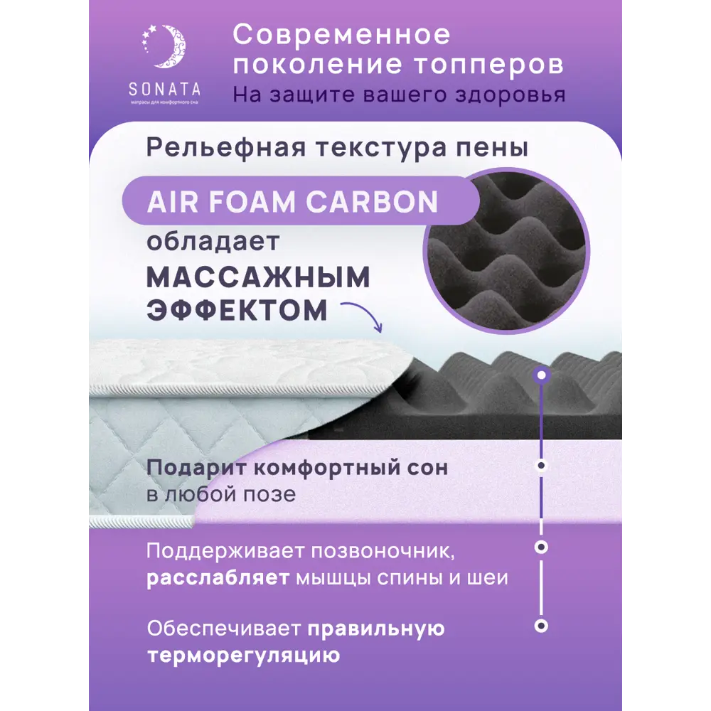 Фото 2 Ортопедический матрас топпер Sonata с массажным эффектом 80x200x6 см беспружинный, детский Фото 2 Ортопедический матрас топпер Sonata с массажным эффектом 80x200x6 см беспружинный, детский