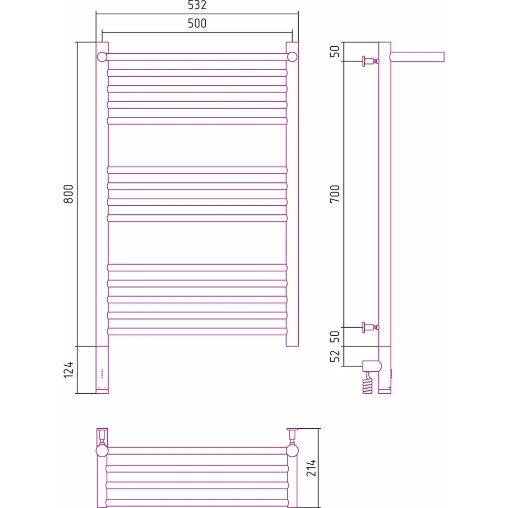 Фото 3 Полотенцесушитель электрический Сунержа Богема 3.0 Л 500x800 мм 300 Вт с терморегулятором и полкой лесенка цвет хром Фото 3 Полотенцесушитель электрический Сунержа Богема 3.0 Л 500x800 мм 300 Вт с терморегулятором и полкой лесенка цвет хром