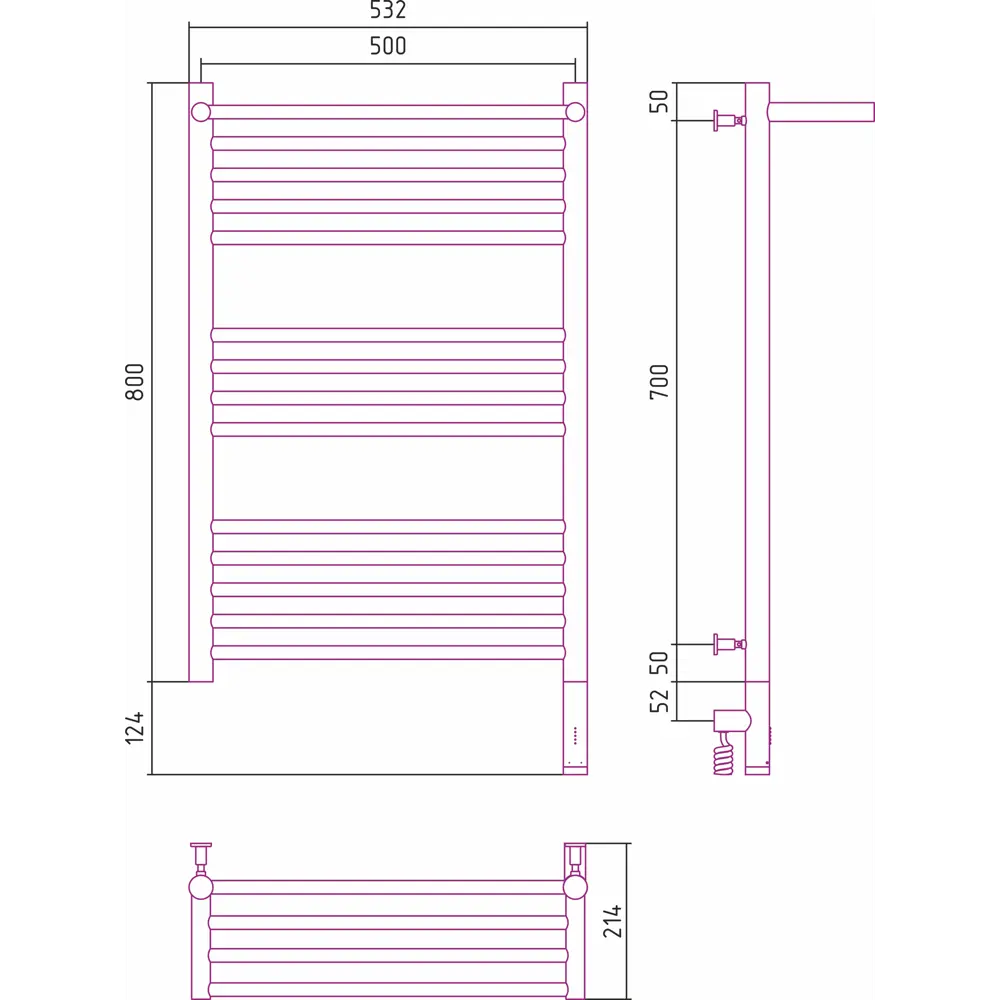 Фото 3 Полотенцесушитель электрический Сунержа Богема 3.0 П 500x800 мм 300 Вт с терморегулятором и полкой лесенка цвет черный матовый