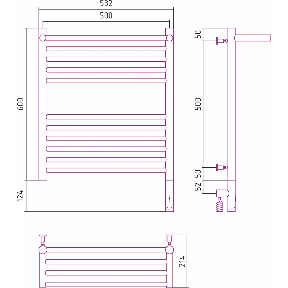 Фото 3 Полотенцесушитель электрический Сунержа Богема 3.0 П 500x600 мм 300 Вт с терморегулятором и полкой лесенка цвет шампань