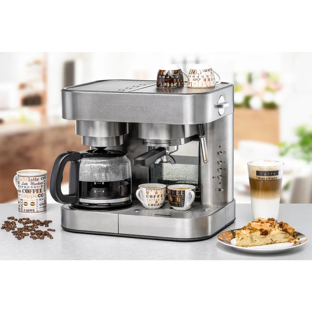 Фото 3 Рожковая кофеварка Rommelsbacher 42.5x38.7x33.5 см цвет нержавеющая сталь Фото 3 Рожковая кофеварка Rommelsbacher 42.5x38.7x33.5 см цвет нержавеющая сталь