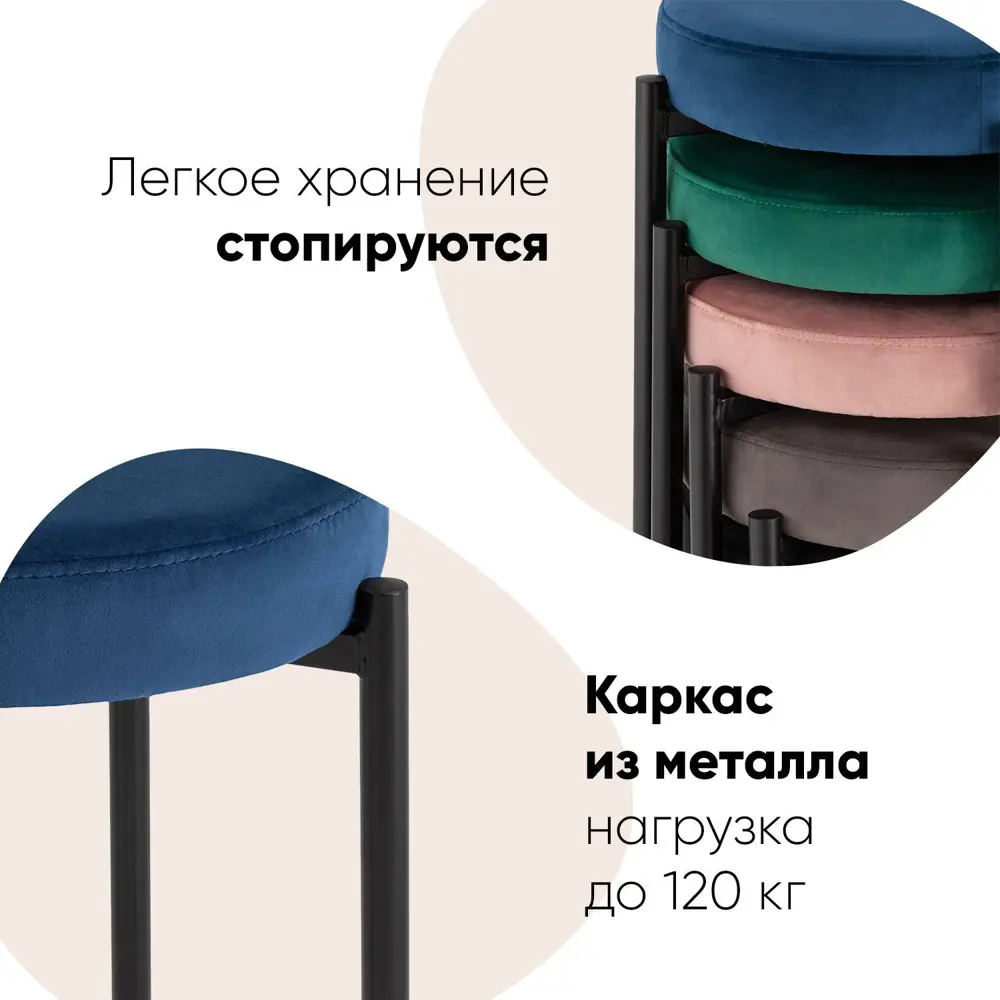 Фото 3 Комплект табуретов 2 шт Стул груп 47x46x47 см велюр цвет синий Фото 3 Комплект табуретов 2 шт Стул груп 47x46x47 см велюр цвет синий