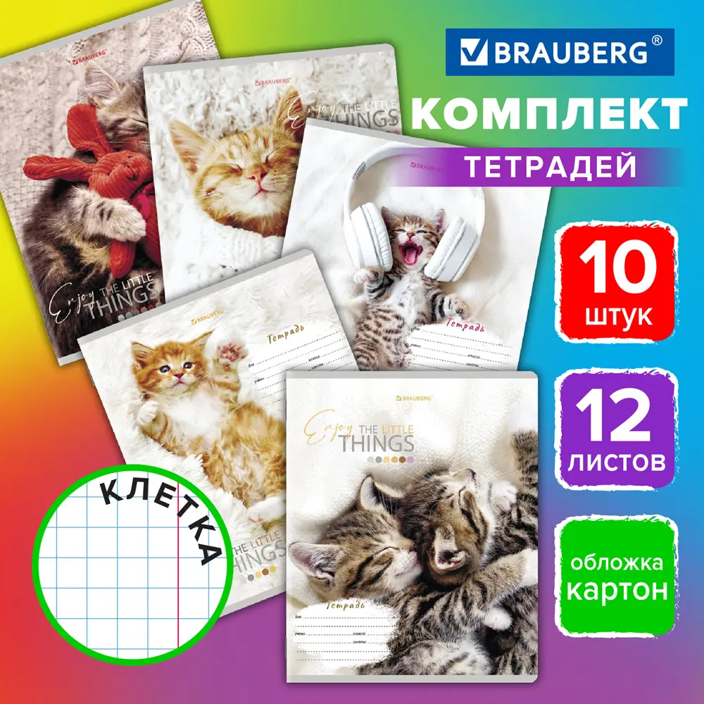 Фото 2 Тетрадь для школы тонкая 12 листов Комплект 10 штук Brauberg 106663, клетка, обложка картон, Питомцы Фото 2 Тетрадь для школы тонкая 12 листов Комплект 10 штук Brauberg 106663, клетка, обложка картон, Питомцы