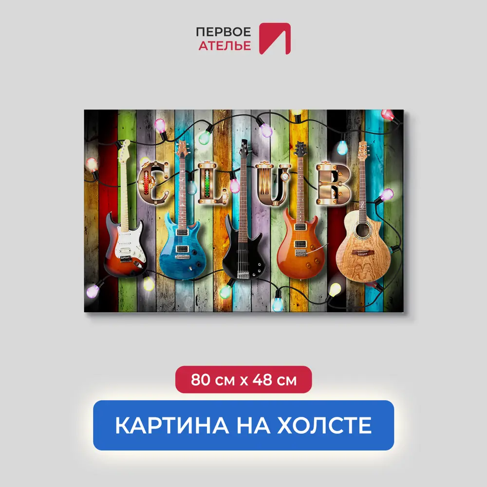 Фото Картина на деревянном подрамнике Первое ателье "Гитарная стена" 80x48 см Фото Картина на деревянном подрамнике Первое ателье "Гитарная стена" 80x48 см