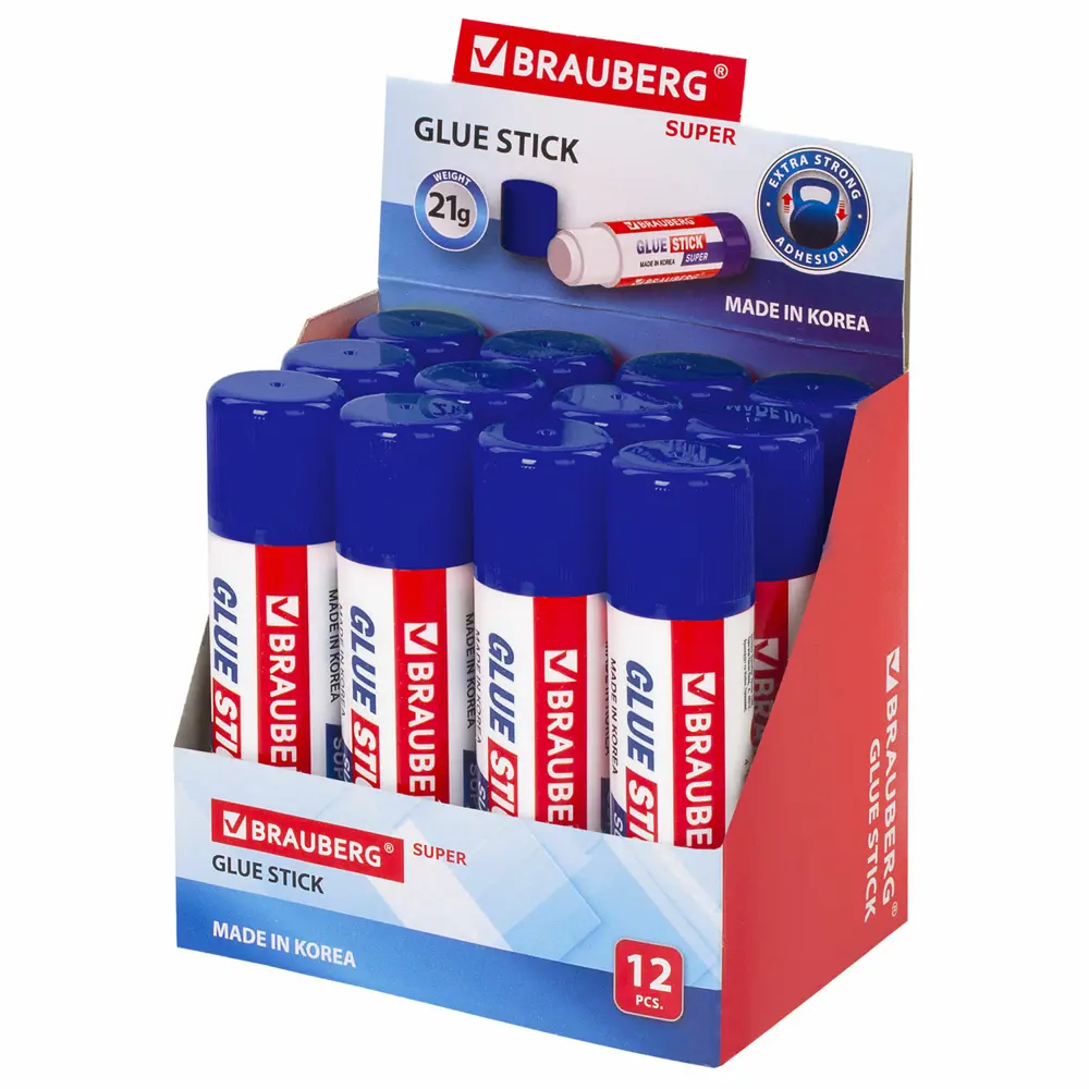 Фото 4 Клей-карандаш Усиленный Brauberg Super 21 г, Выгодная Упаковка Комплект 12 шт Южная Корея 880233