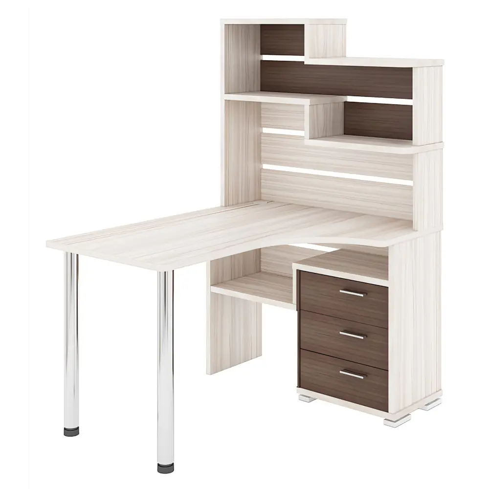 Фото Компьютерный стол Мэрдэс СР-132-140 КШ-Ч-ПРАВ 101x163x140 см ЛДСП цвет светло-бежевый/карамель