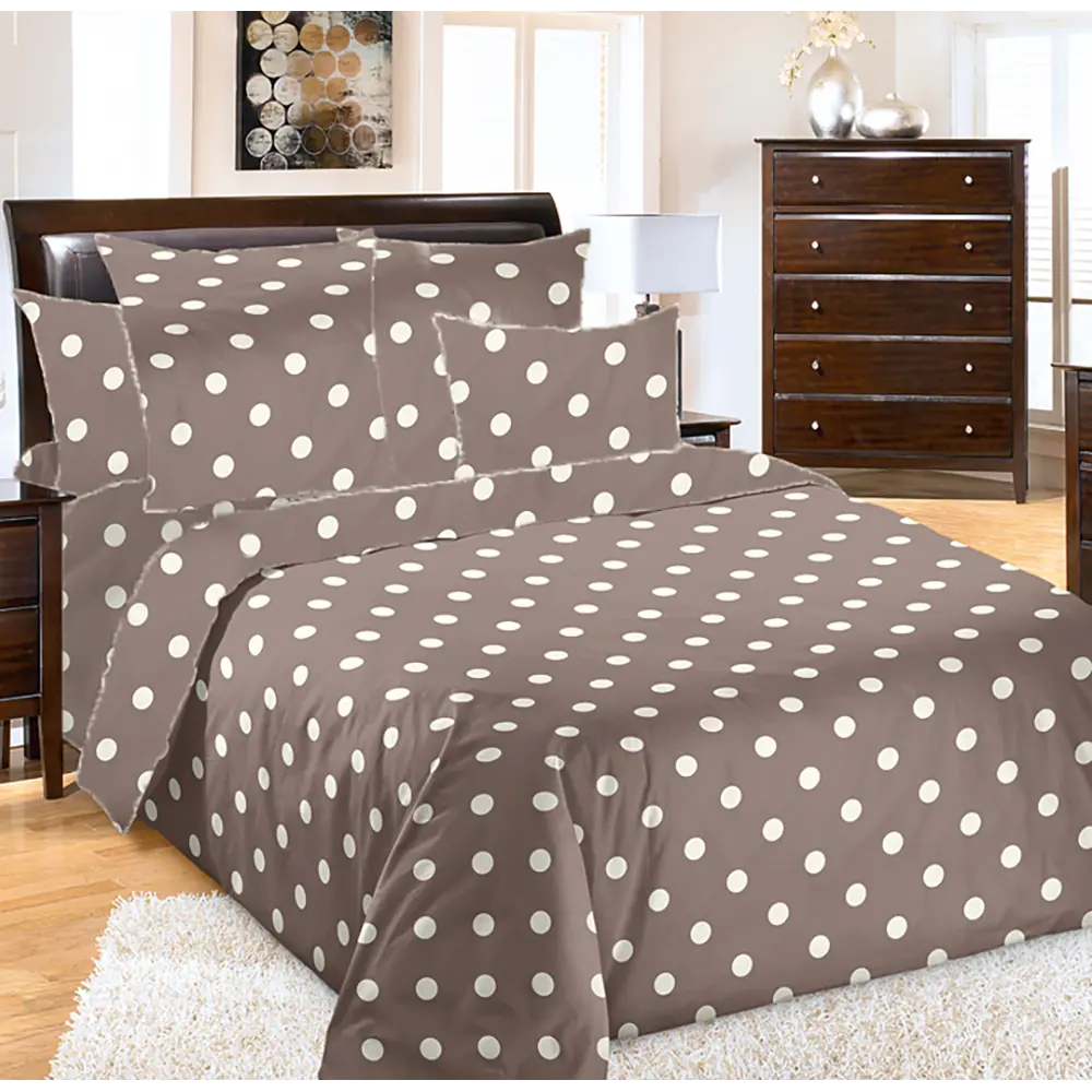 Фото Комплект постельного белья Home Mercury Горошинки 29397, евро, перкаль, цвет коричневый Фото Комплект постельного белья Home Mercury Горошинки 29397, евро, перкаль, цвет коричневый