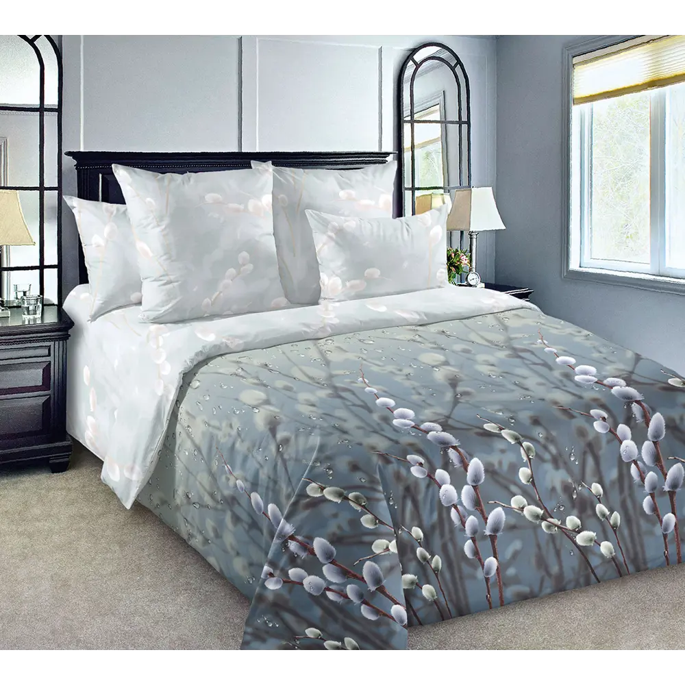 Фото Комплект постельного белья Home Mercury Вербушки 29454, двуспальный, перкаль, цвет серый Фото Комплект постельного белья Home Mercury Вербушки 29454, двуспальный, перкаль, цвет серый