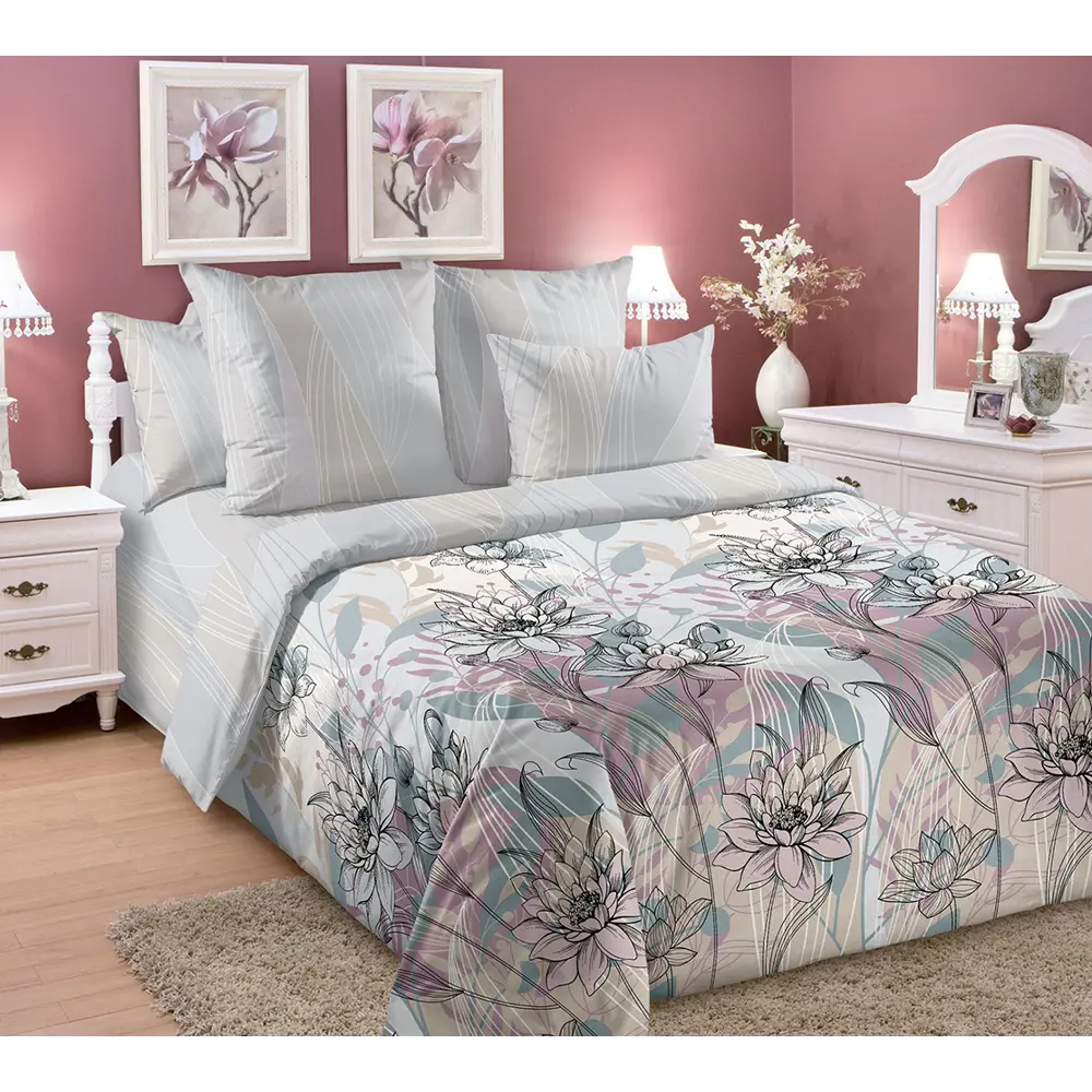 Фото Комплект постельного белья Home Mercury Акварель 29497, двуспальный, перкаль, цвет розовый