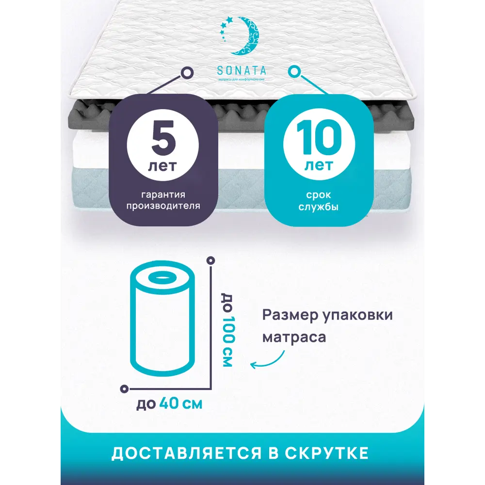 Фото 5 Матрас Sonata ортопедический с массажным эффектом 180x200 см беспружинный двуспальный толщина 17 см