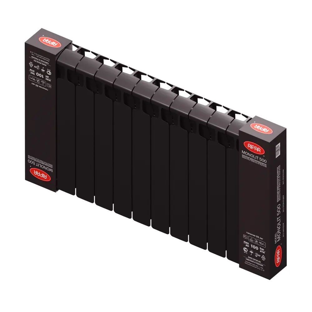 Фото 6 Радиатор секционный Rifar Monolit M50012RAL9005 500/100 12 секций боковое подключение биметалл черный Фото 6 Радиатор секционный Rifar Monolit M50012RAL9005 500/100 12 секций боковое подключение биметалл черный