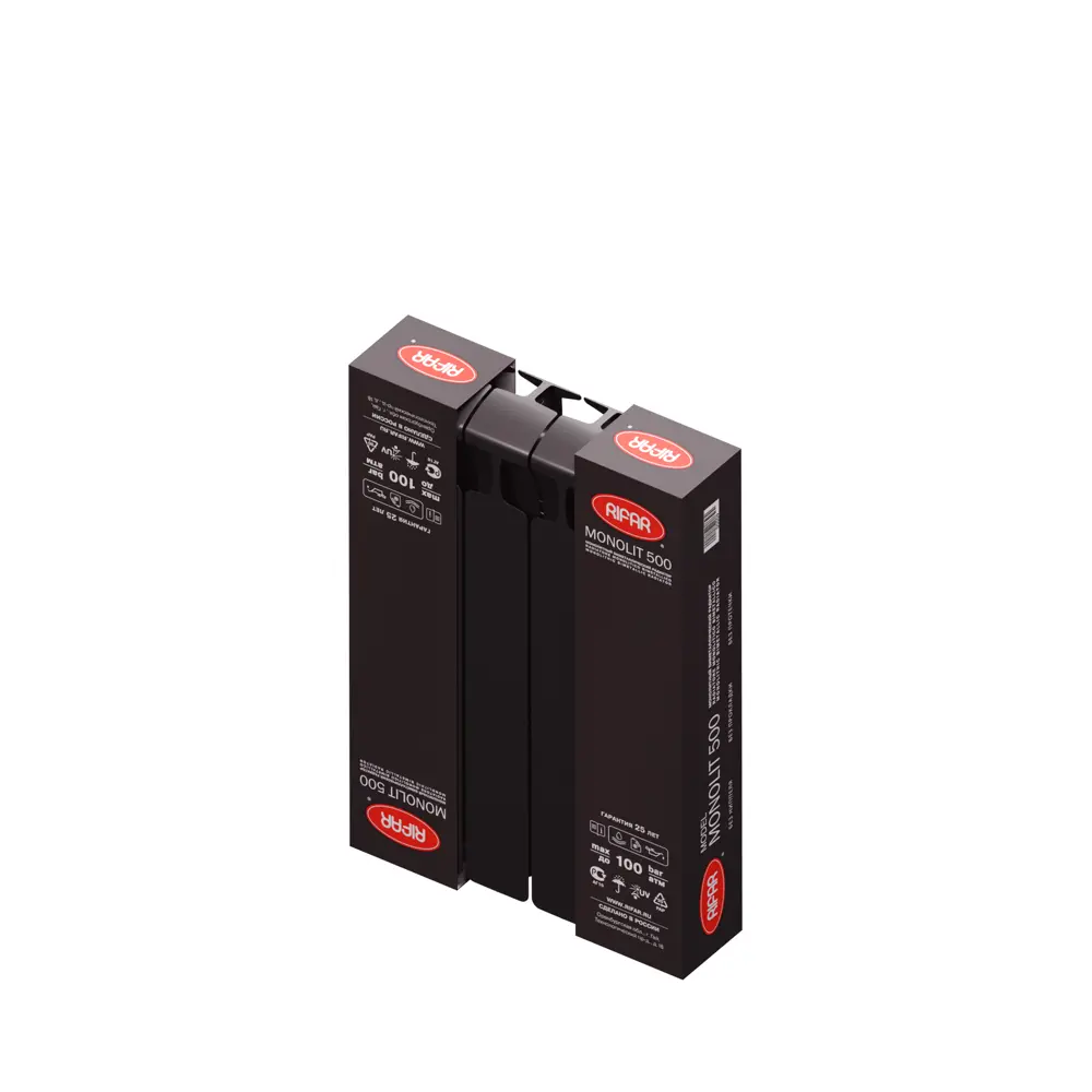 Фото 6 Радиатор секционный Rifar Monolit M50004RAL9005 500/100 4 секции боковое подключение биметалл черный Фото 6 Радиатор секционный Rifar Monolit M50004RAL9005 500/100 4 секции боковое подключение биметалл черный