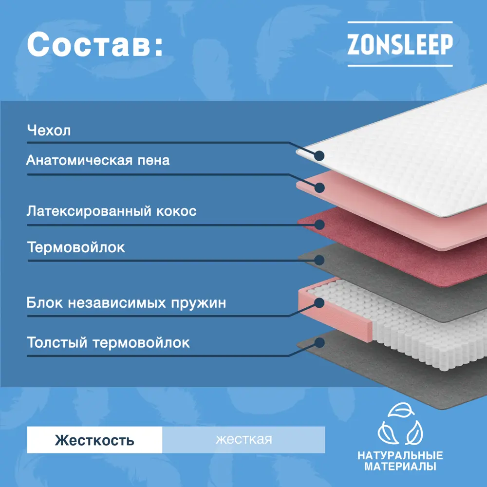 Фото 2 Матрас ZonSleep Hard 180x200 см независимый пружинный блок, двуспальный Фото 2 Матрас ZonSleep Hard 180x200 см независимый пружинный блок, двуспальный