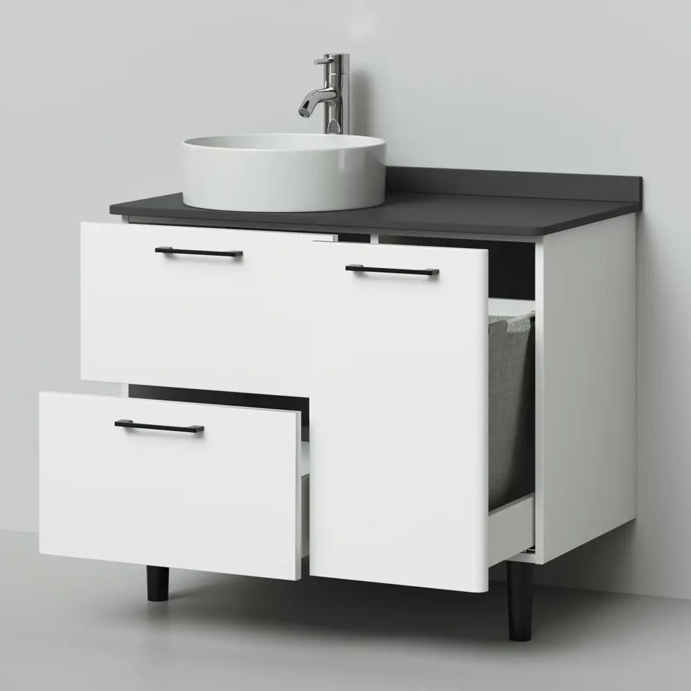 Фото 3 Тумба напольная Итана Nais 90 905х520х760 93005-48 Белый матовый Soft touch, с раковиной