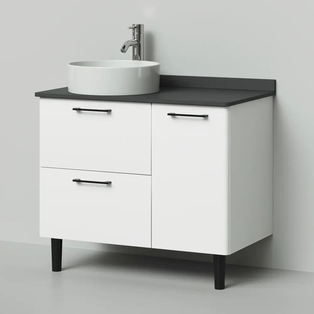 Фото 2 Тумба напольная Итана Nais 90 905х520х760 93005-48 Белый матовый Soft touch, с раковиной