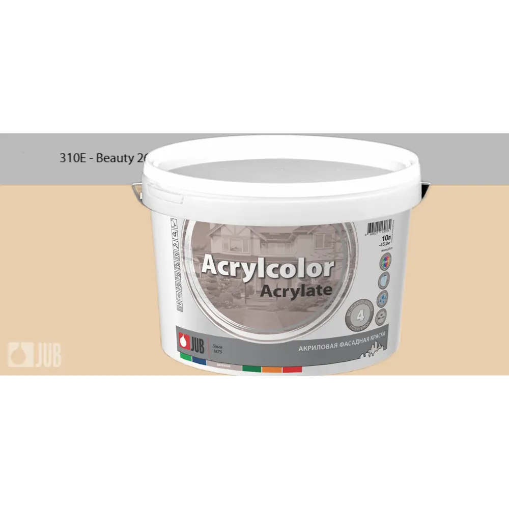 Фото Краска фасадная Jub Acrilcolor 1009799-310e цвет бежевый матовый база A 5 л