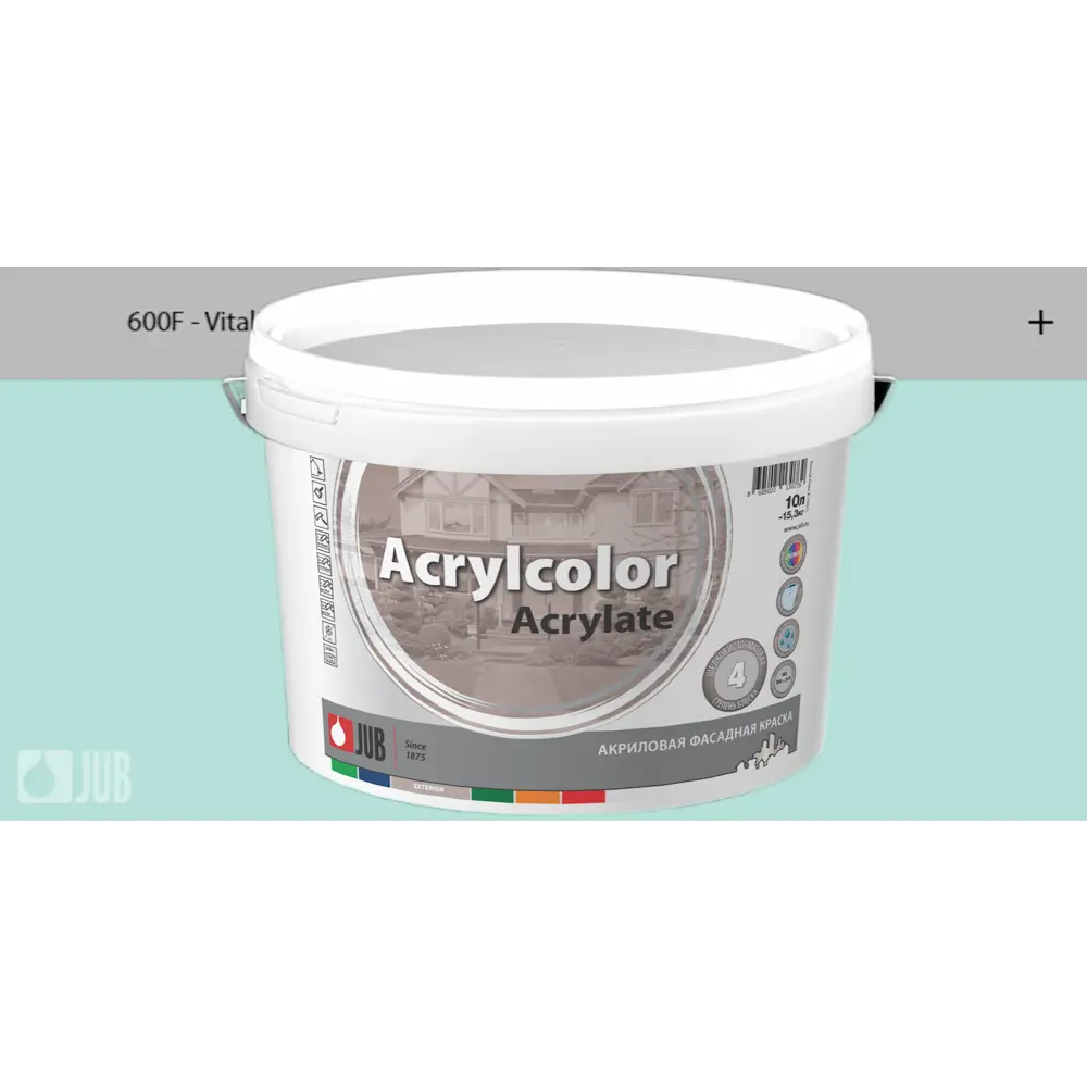 Фото Краска фасадная Jub Acrilcolor 1009799-600f цвет бирюзовый матовый база A 5 л Фото Краска фасадная Jub Acrilcolor 1009799-600f цвет бирюзовый матовый база A 5 л