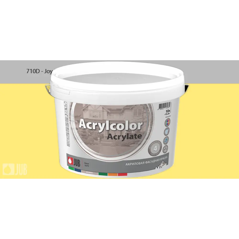 Фото Краска фасадная Jub Acrilcolor 1009800-710d цвет желтый матовый база B 5 л Фото Краска фасадная Jub Acrilcolor 1009800-710d цвет желтый матовый база B 5 л