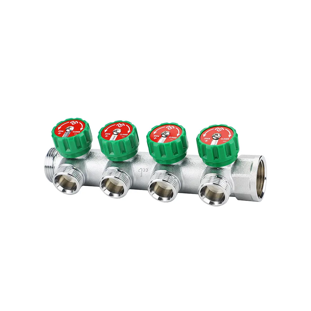 Фото Коллектор Varmega VM14624 на 4 выхода 3/4"x1/2" латунь Фото Коллектор Varmega VM14624 на 4 выхода 3/4"x1/2" латунь