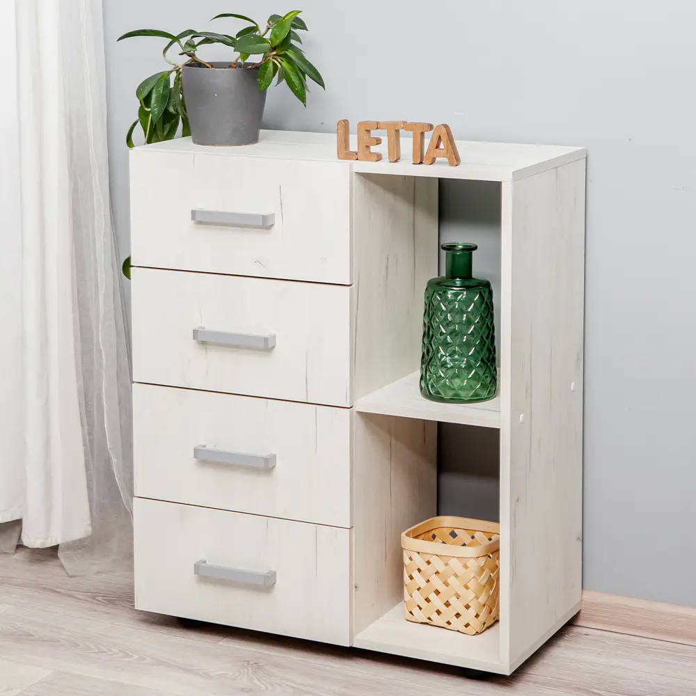 Фото 5 Комод Letta Телави 4 ящика 66x34x80 см ЛДСП цвет дуб крафт белый Фото 5 Комод Letta Телави 4 ящика 66x34x80 см ЛДСП цвет дуб крафт белый