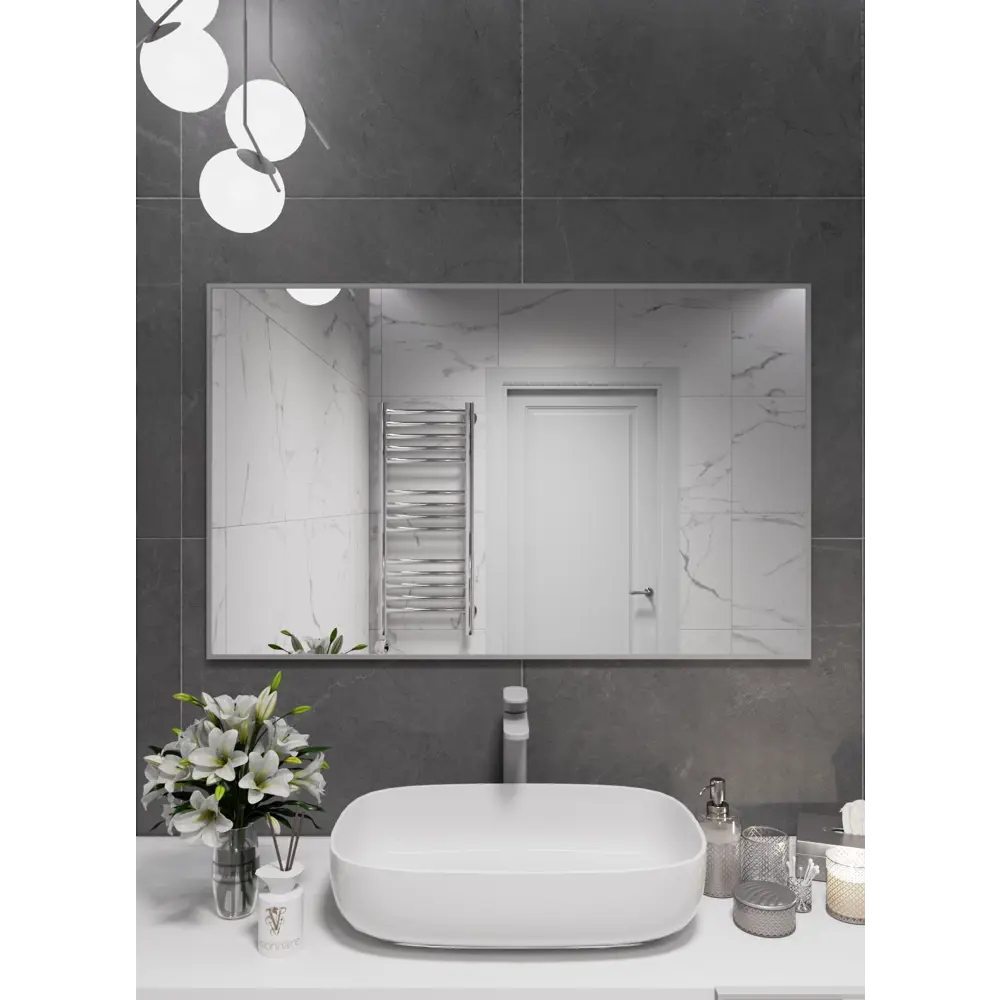 Фото 3 Зеркало интерьерное в алюминиевой раме настенное ONE Mirror 110x70 см серебро Фото 3 Зеркало интерьерное в алюминиевой раме настенное ONE Mirror 110x70 см серебро