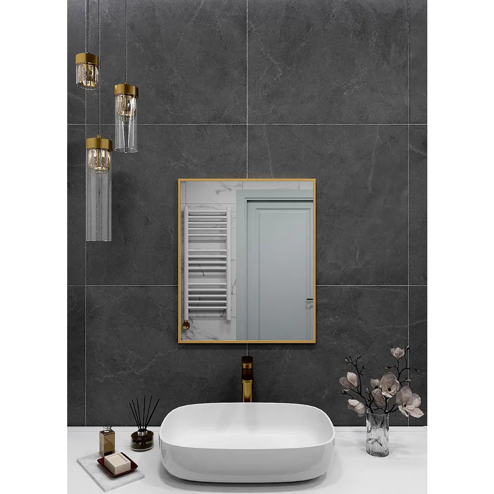 Фото Зеркало интерьерное в алюминиевой раме настенное ONE Mirror 60x50 см золото Фото Зеркало интерьерное в алюминиевой раме настенное ONE Mirror 60x50 см золото