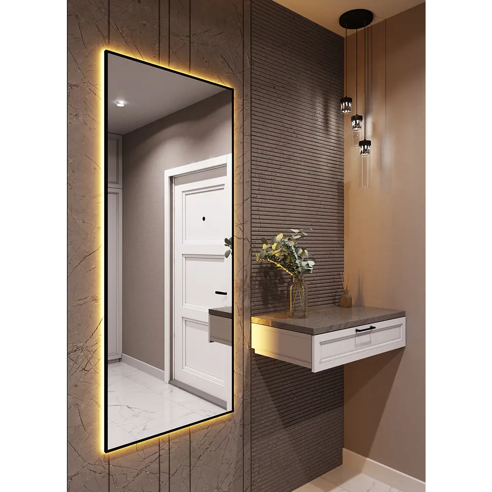 Фото 3 Зеркало с подсветкой в алюминиевой раме настенное ONE Mirror 160x70 см свет теплый белый 3000К черное Фото 3 Зеркало с подсветкой в алюминиевой раме настенное ONE Mirror 160x70 см свет теплый белый 3000К черное