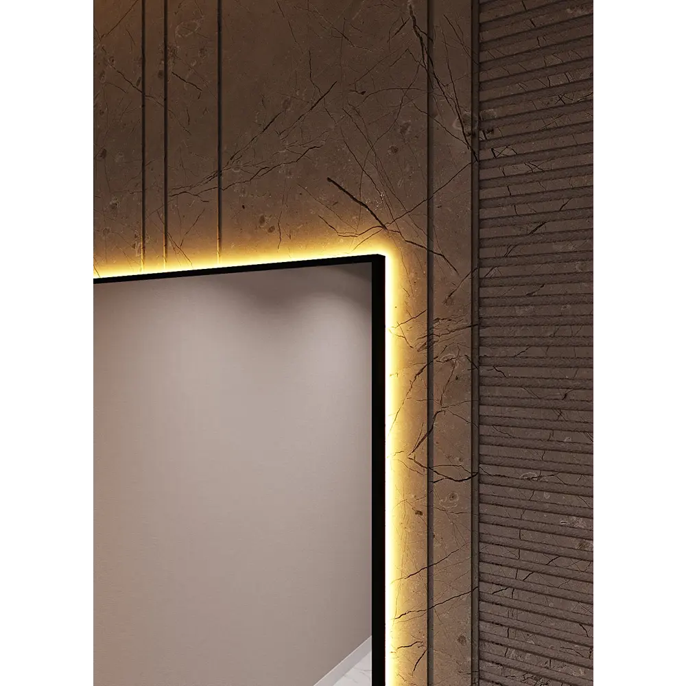 Фото 4 Зеркало с подсветкой в алюминиевой раме настенное ONE Mirror 160x60 см свет теплый белый 3000К черное Фото 4 Зеркало с подсветкой в алюминиевой раме настенное ONE Mirror 160x60 см свет теплый белый 3000К черное