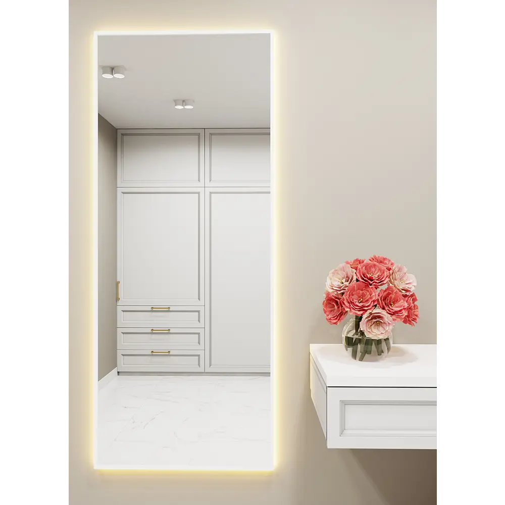 Фото Зеркало с подсветкой в алюминиевой раме настенное ONE Mirror 160x60 см свет теплый белый 3000К белое Фото Зеркало с подсветкой в алюминиевой раме настенное ONE Mirror 160x60 см свет теплый белый 3000К белое