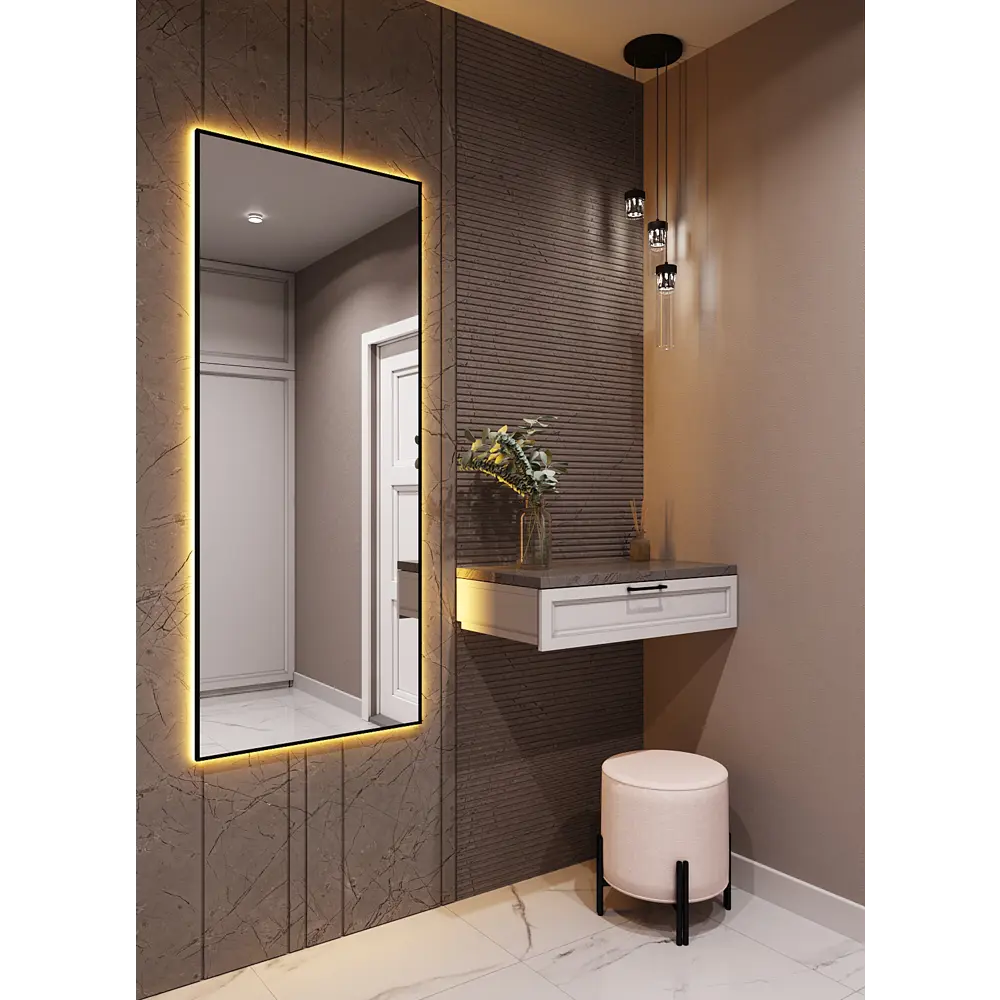 Фото 4 Зеркало с подсветкой в алюминиевой раме настенное ONE Mirror 160x70 см свет теплый белый 3000К черное Фото 4 Зеркало с подсветкой в алюминиевой раме настенное ONE Mirror 160x70 см свет теплый белый 3000К черное